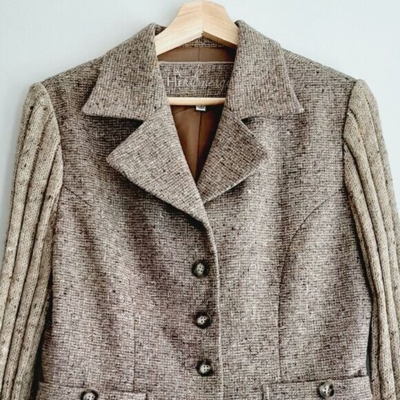 HER Energy Wool Blend Mixed Media Button Front Blazer Jacket Sz S - Picture 3 of 11